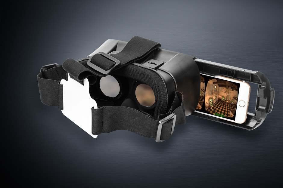 Предметная съёмка очков виртуальной реальности, очки с креплением для смартфона с программой