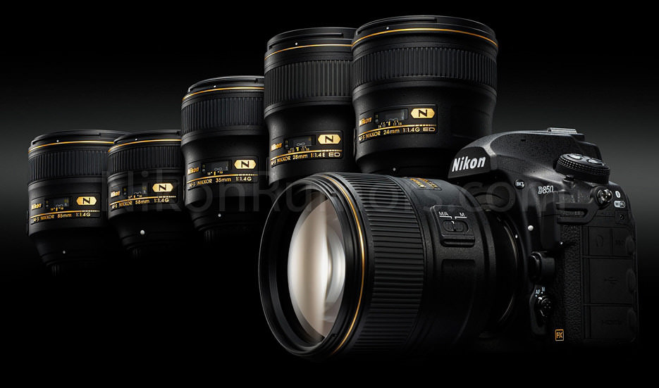 Рекламное изображение камеры марки Nikon со светосильными объективами с постоянным фокусным расстоянием