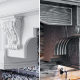 Макро фото резных деревянных элементов фасадов с дверными ручками кухни белого и темно-серого цвета крупным планом